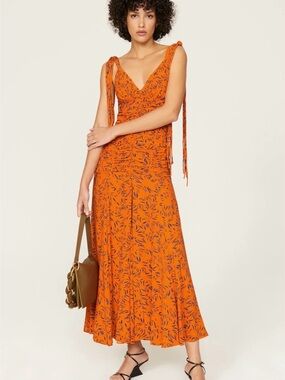 Proenza Schouler Orange Printed Maxi Dress with Tie Straps